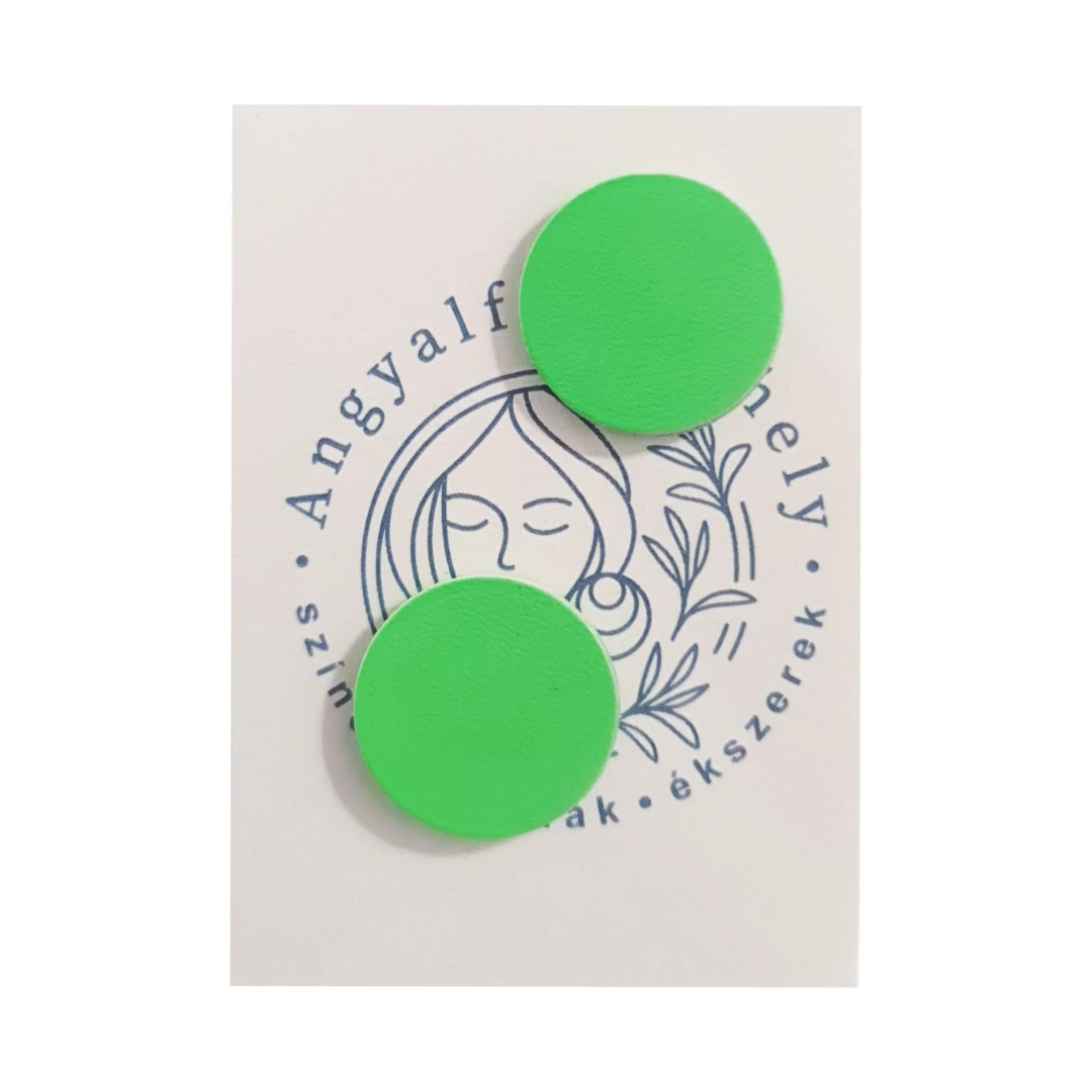 Neonzöld bedugós bőr fülbevaló, kis méretben