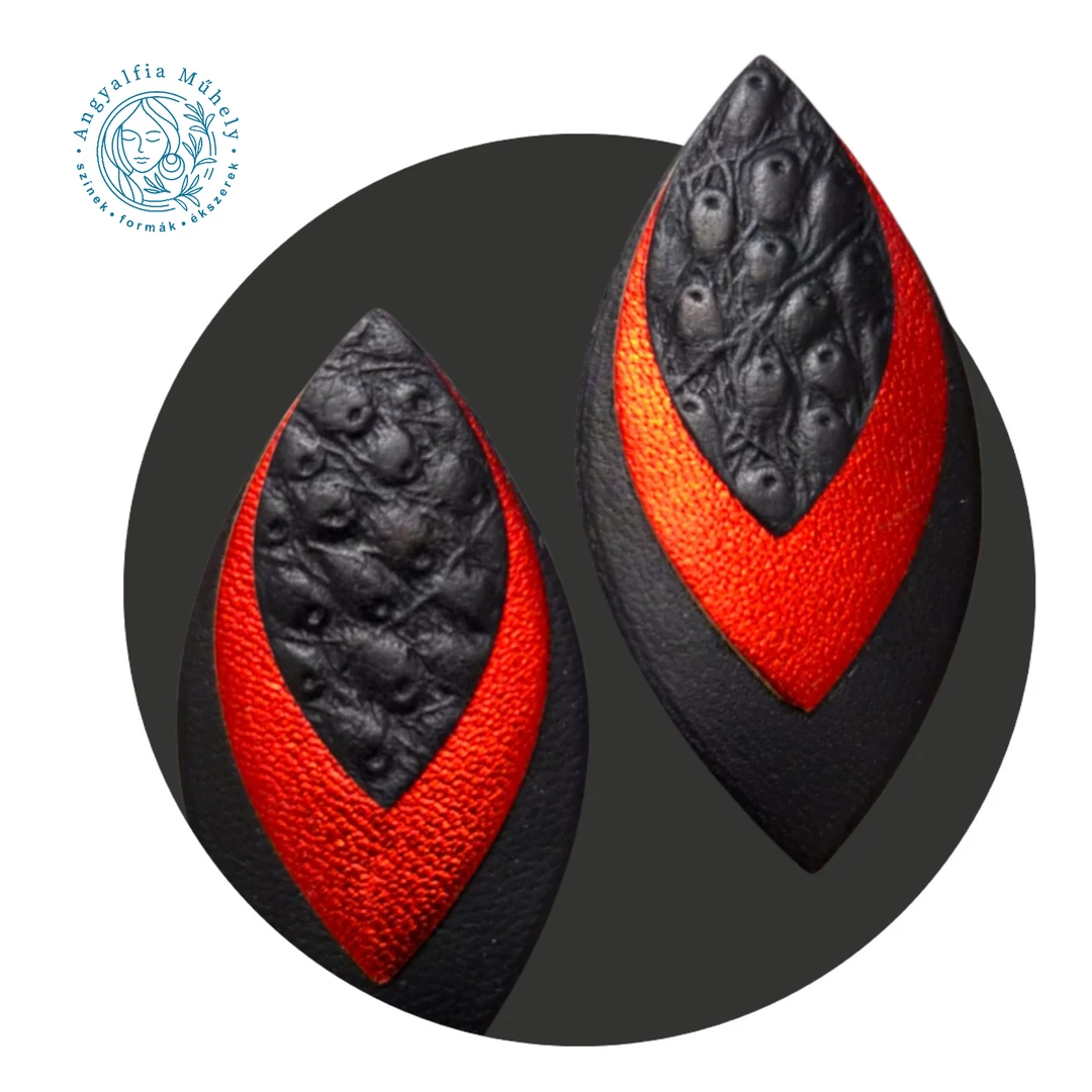 Korall-fekete bedugós sziromlevél fülbevaló