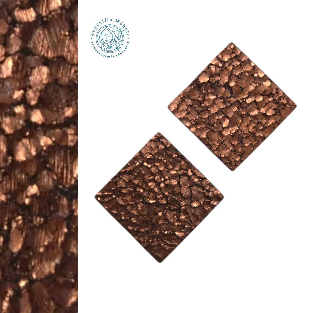 Csillogó rozsda bedugós bőr fülbevaló, négyzet