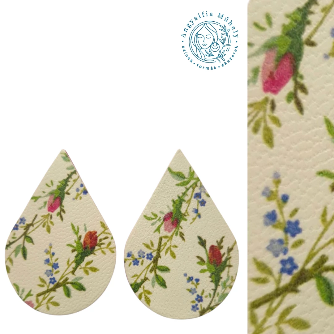 Virágmintás bedugós csepp bőrékszer