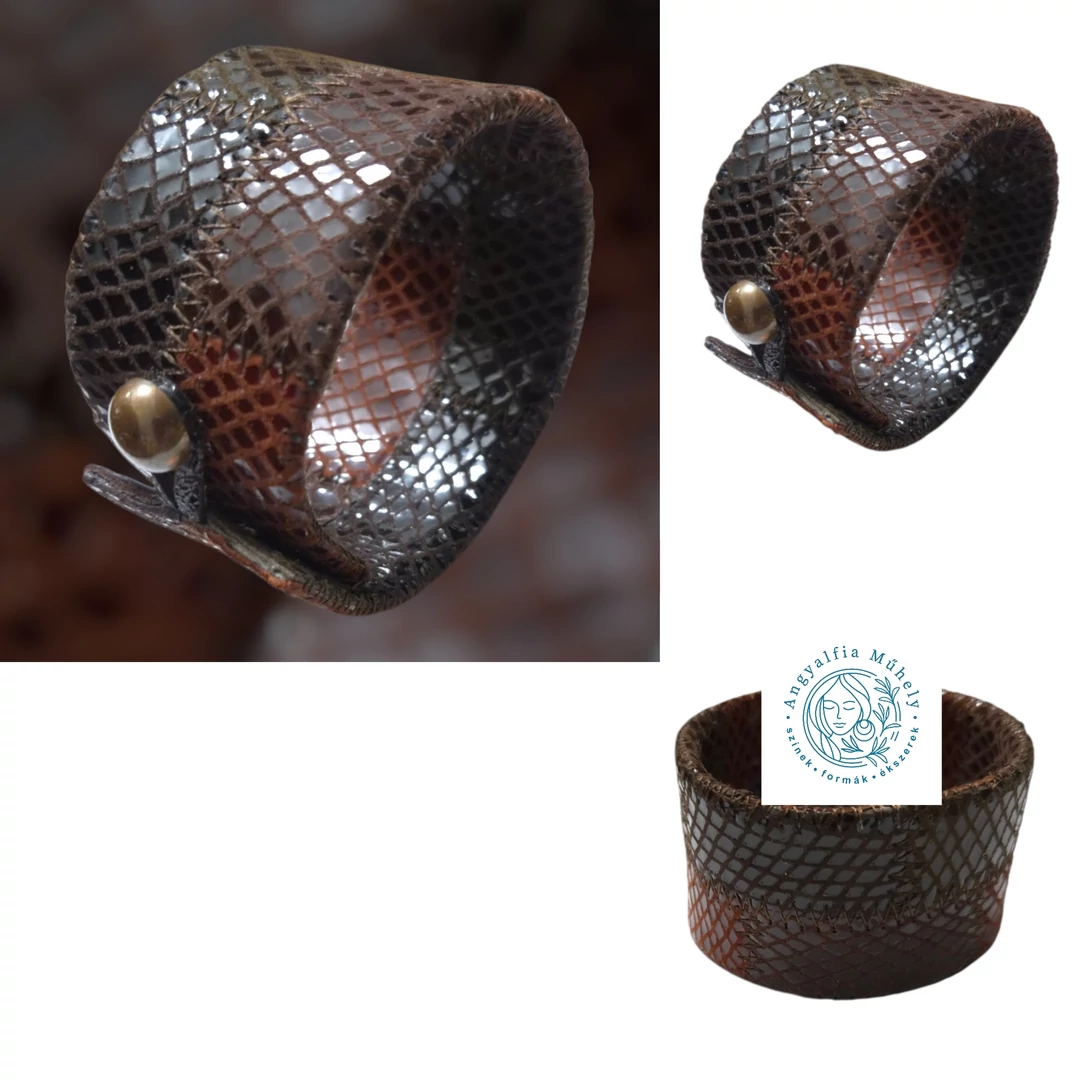 Csokoládébarna bőr karkötő, enyhe csillogással