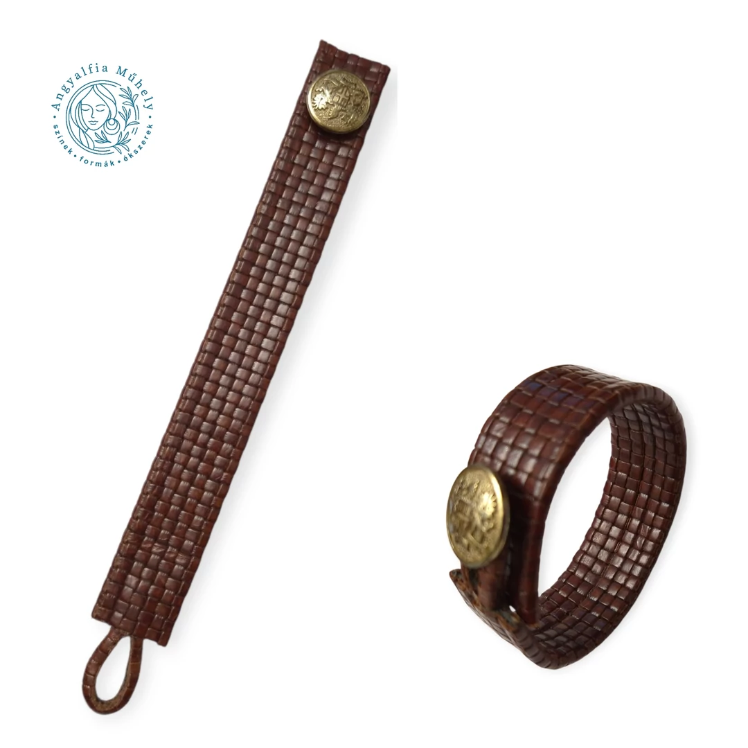 Barna szövött bőr karkötő