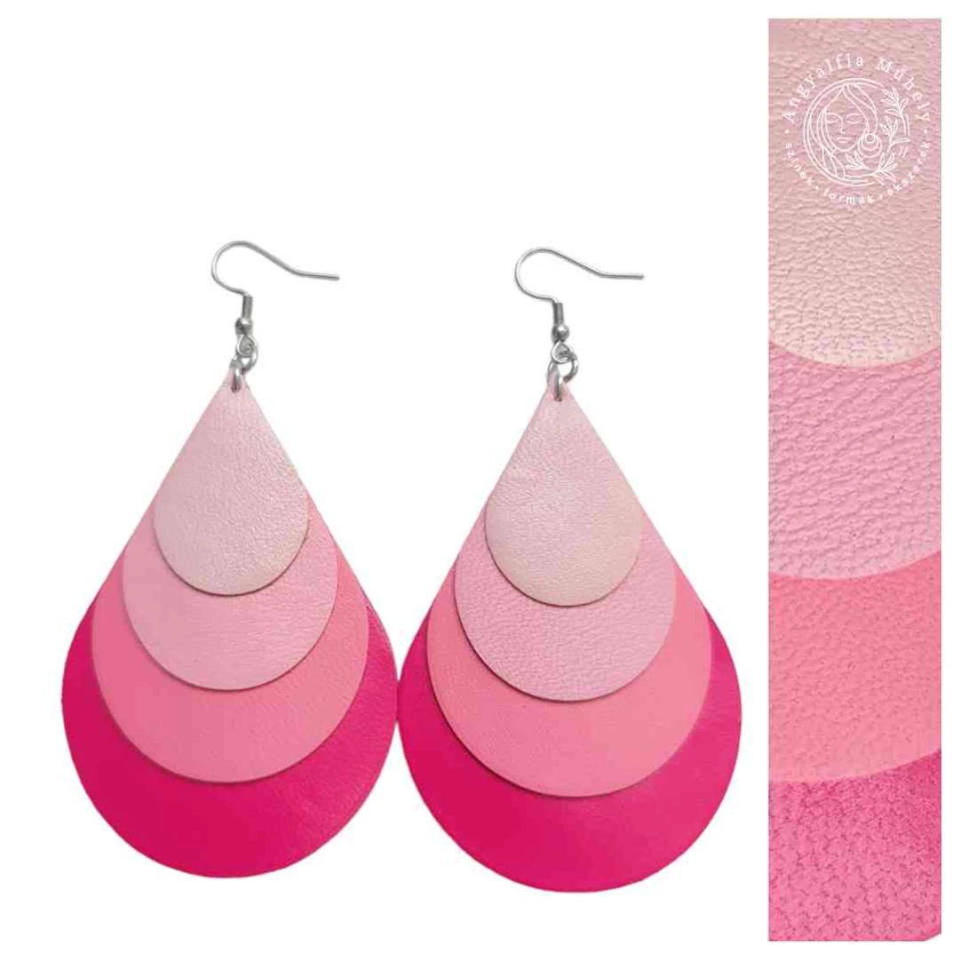 Rózsaszín-pink csepp bőr fülbevaló