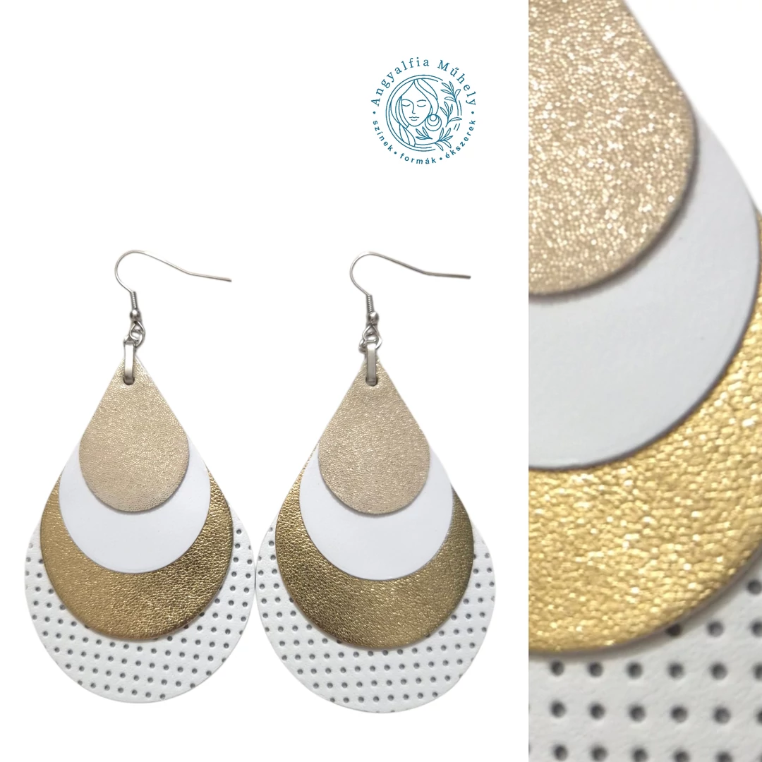 Csodaszép arany-fehér csepp bőrékszer