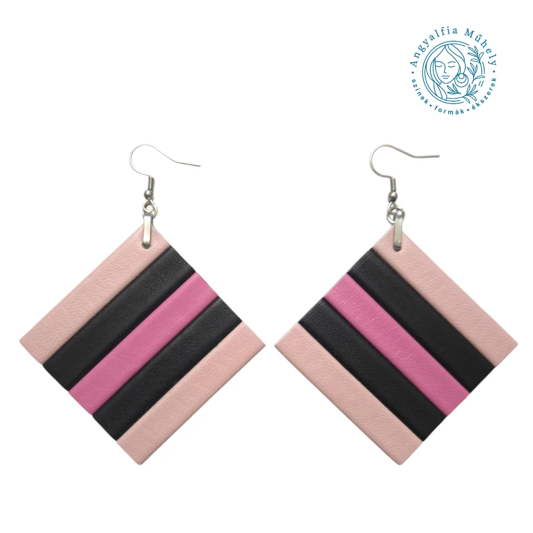 Rózsaszín-fekete csíkos bőrékszer