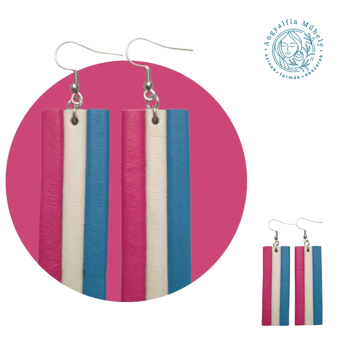 Pink-türkiz bőrékszer, csíkos téglalap