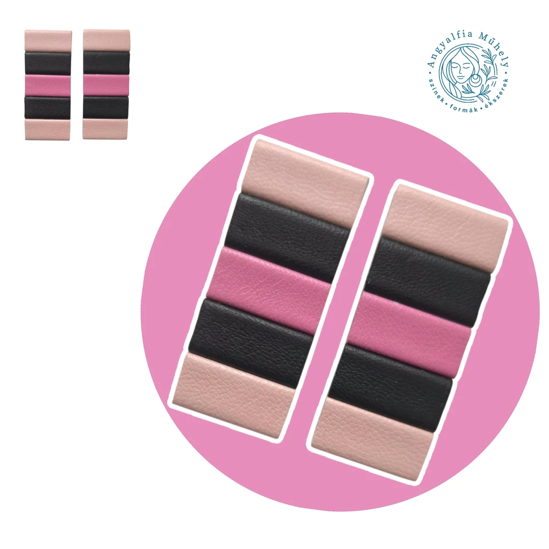 Rózsaszín-fekete bedugós bőrékszer, csíkos