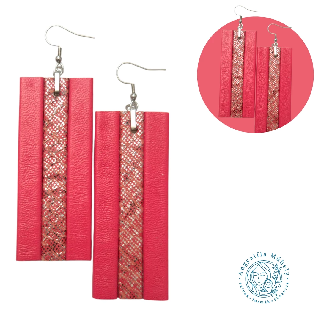 Korall-piros bőrékszer, csíkos téglalap
