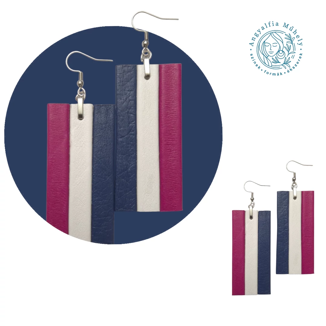 Szeder-kék csíkos bőrékszer, téglalap