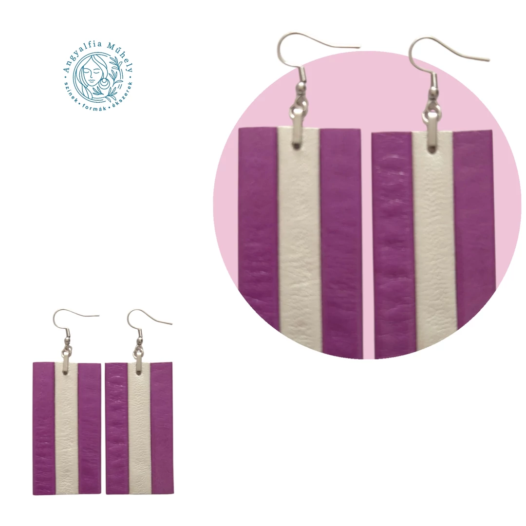 Lila-fehér csíkos bőrékszer, téglalap