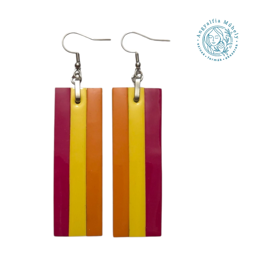 Csíkos téglalap bőrékszer, sárga-magenta