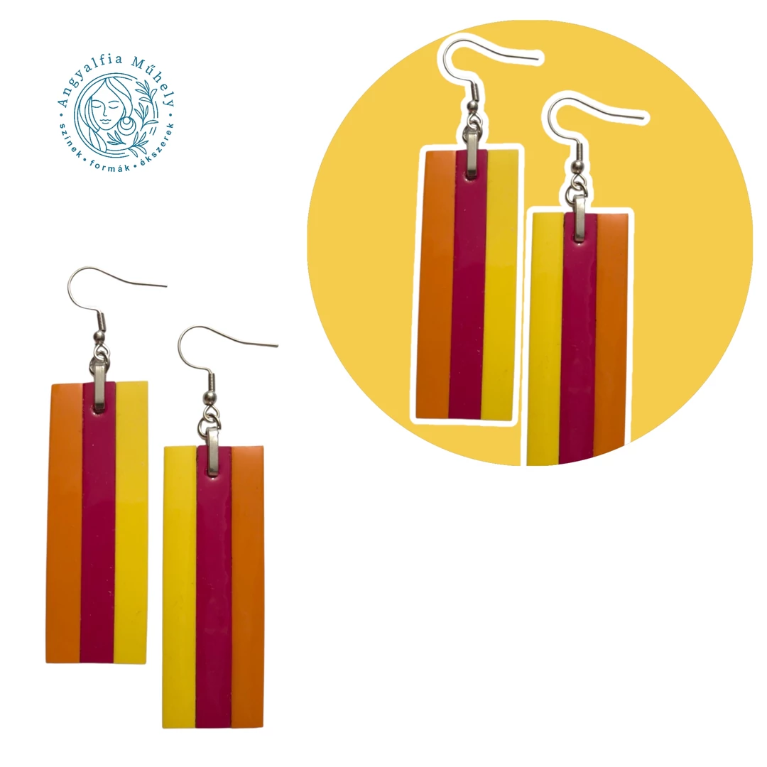 Csíkos téglalap bőrékszer, sárga-magenta árnyalatokban