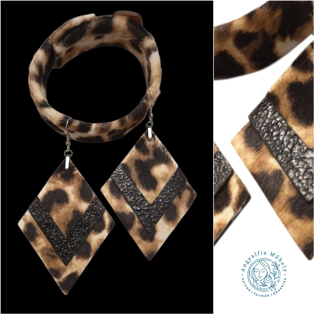 Extravagáns leopárd rombusz fülbevaló
