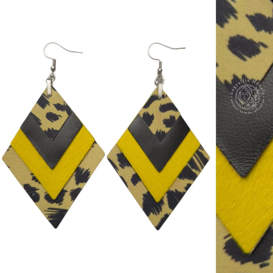 Limitált leopárdmintás rombusz bőrékszer