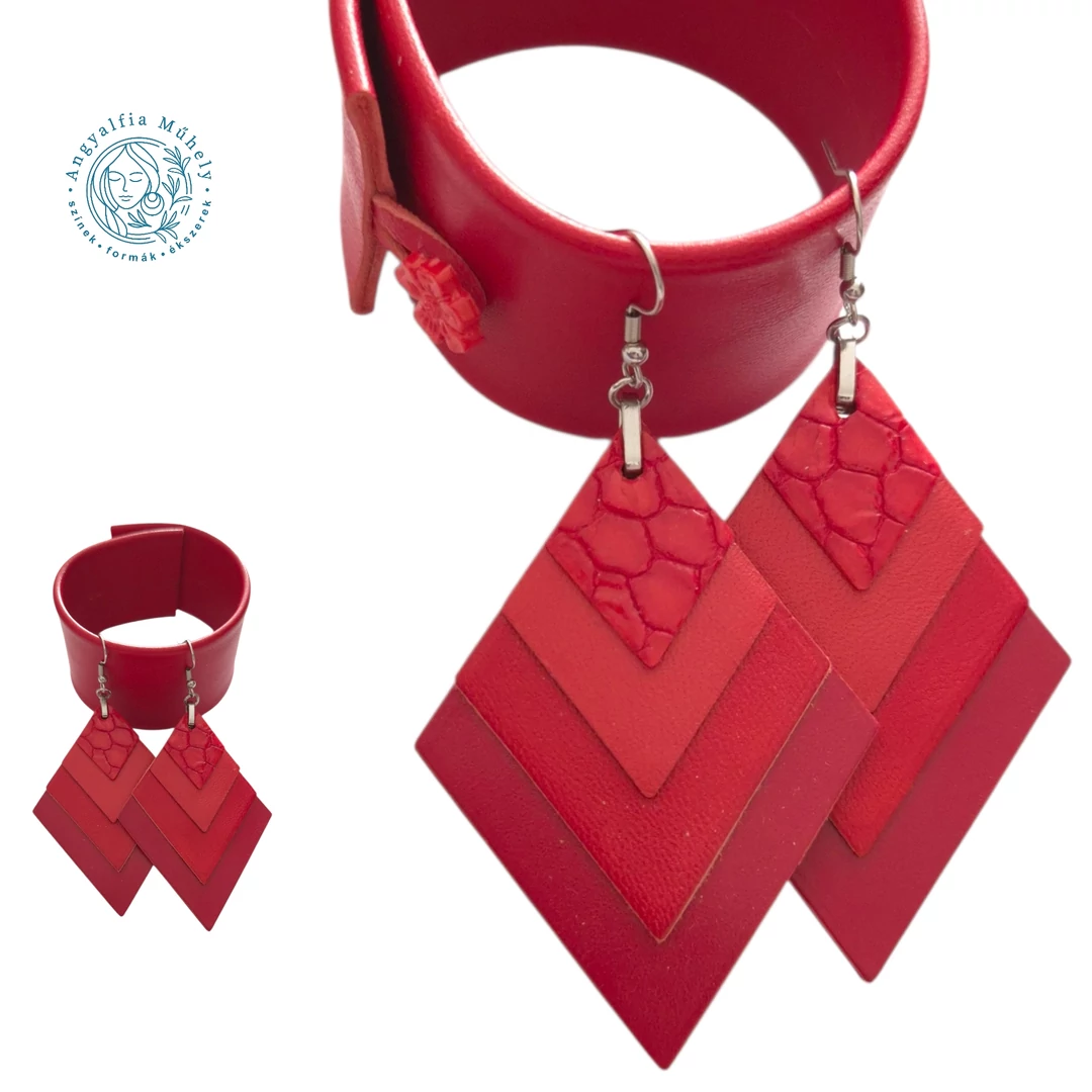Csodás piros rombusz bőr ékszerszett