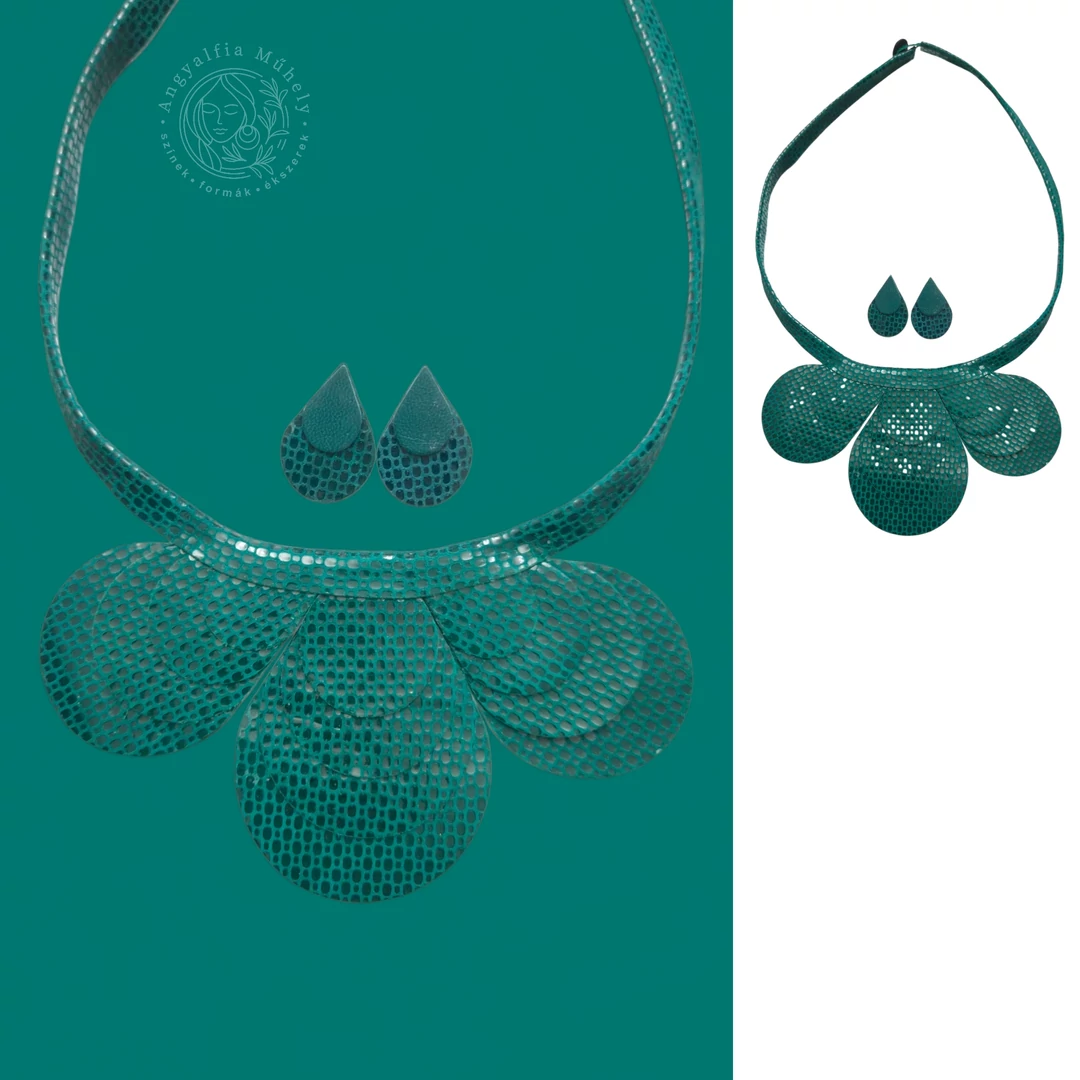 Smaragdzöld, enyhén csillogó bőr ékszerszett