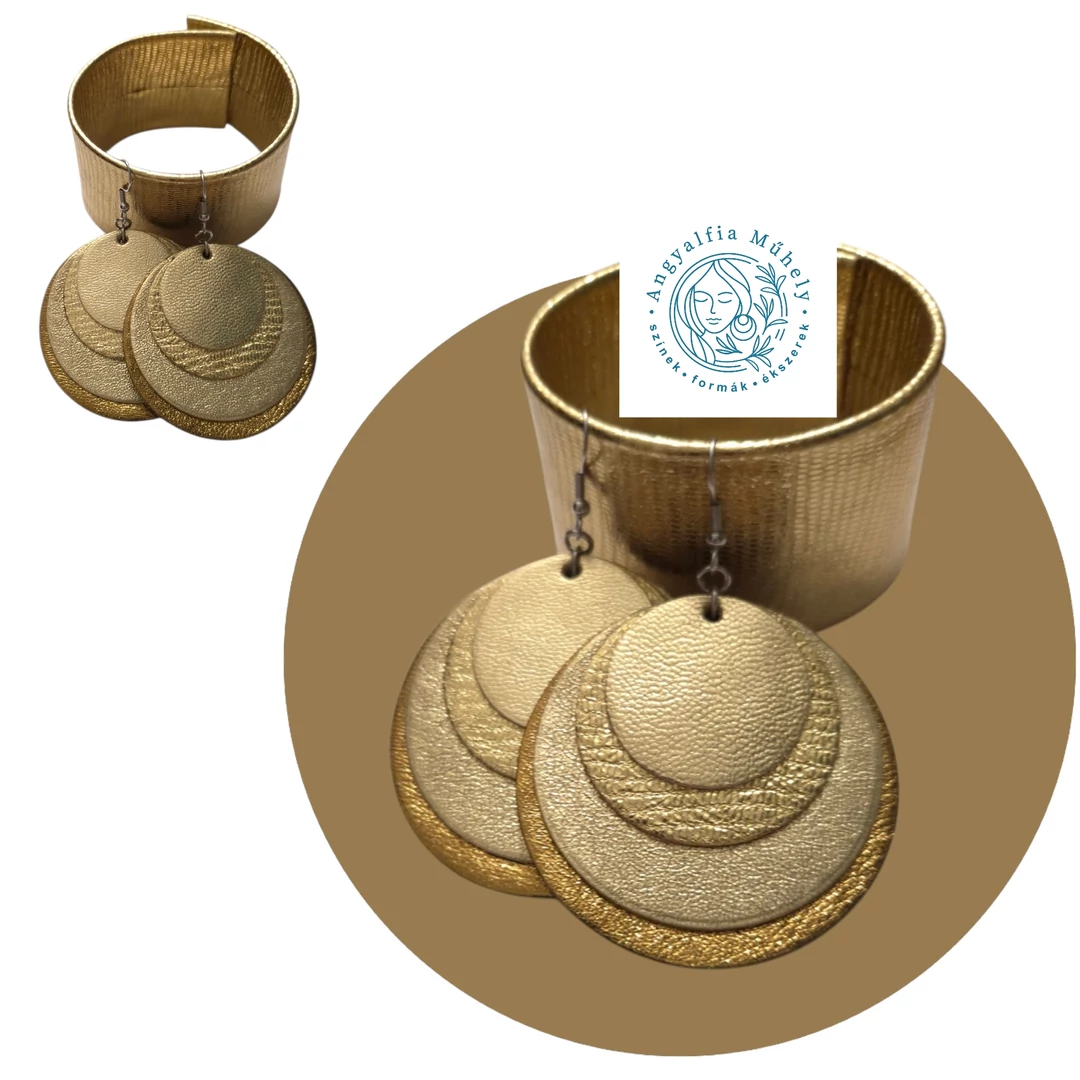 Arany árnyalatok bőr ékszerszett, kör fülbevalóval