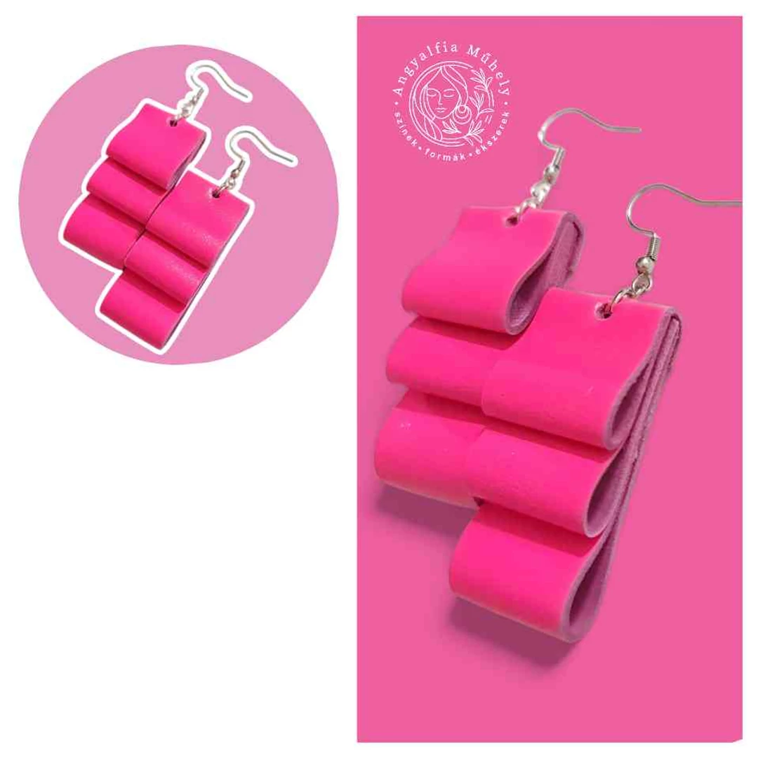 Neon pink hajtogatott bőr fülbevaló