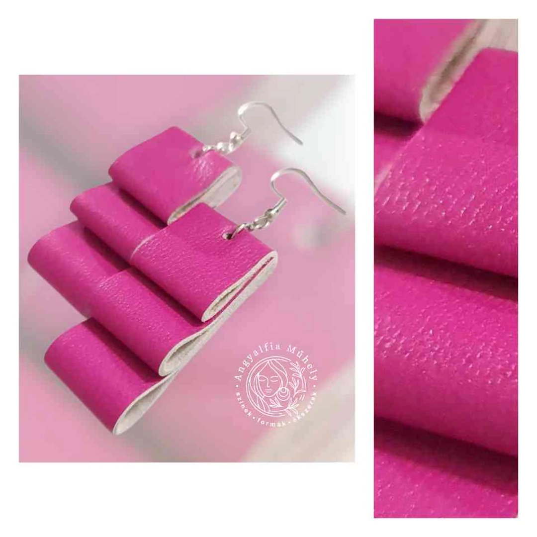 Fukszia hajtogatott bőr fülbevaló