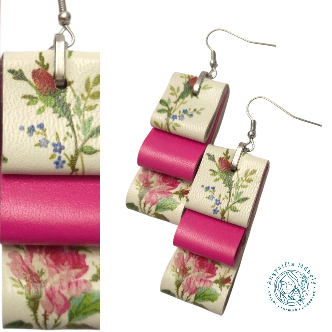 Virágmintás hajtogatott bőrékszer, pinkkel