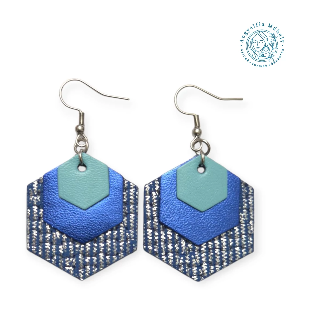 Kék korszak hexagon bőrékszer, kis méretben