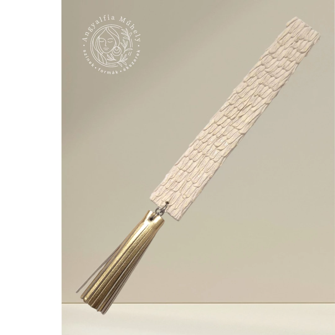 Olvasni jó! Krém bőr könyvjelző, arany rojttal