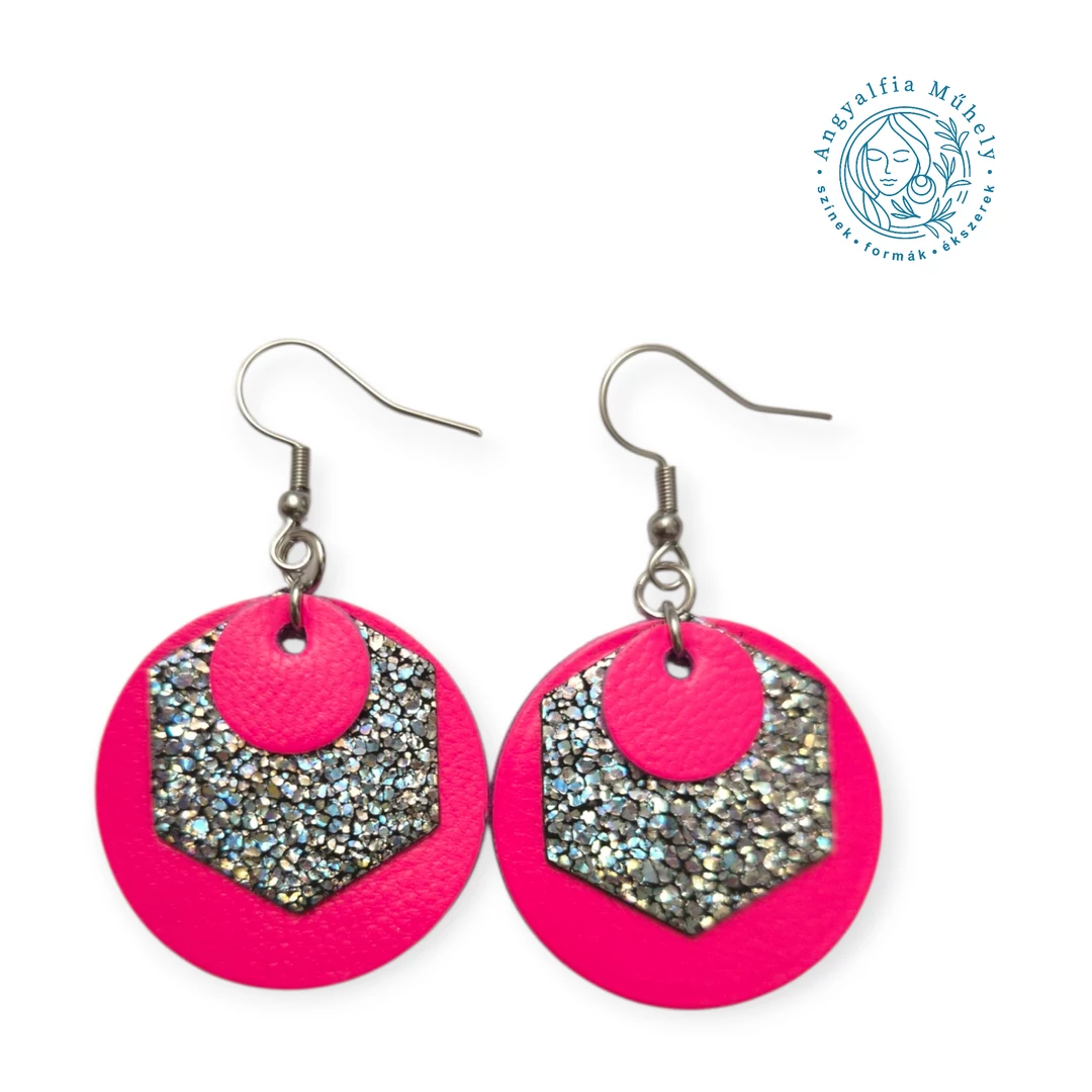 Neon pink, sziporkázó ezüsttel bőrékszer