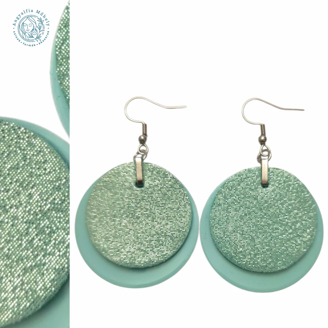 Különleges mentazöld fülbevaló, szemcsés csillogással