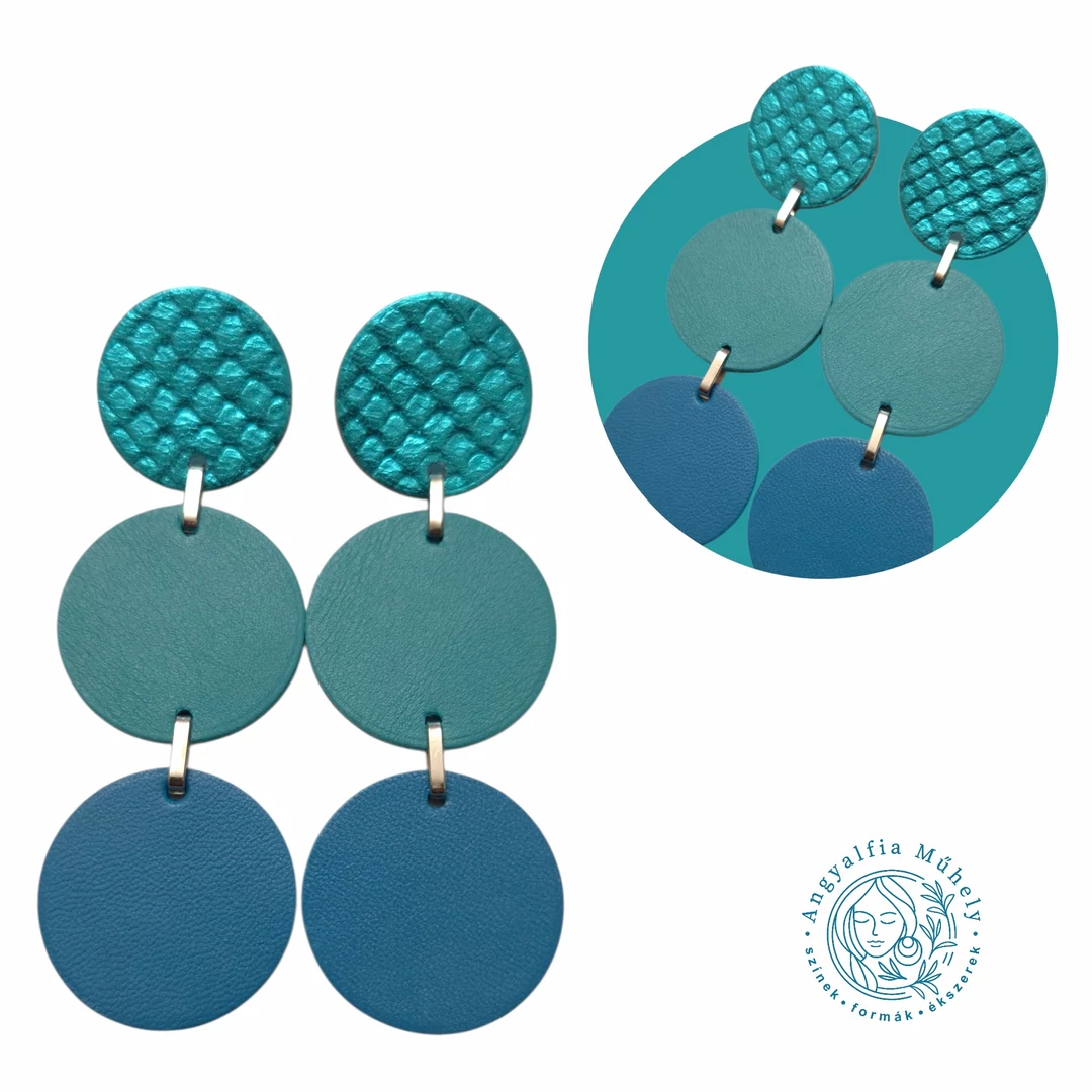 Türkiz bedugós körkapcsolás fülbevaló, metálfénnyel