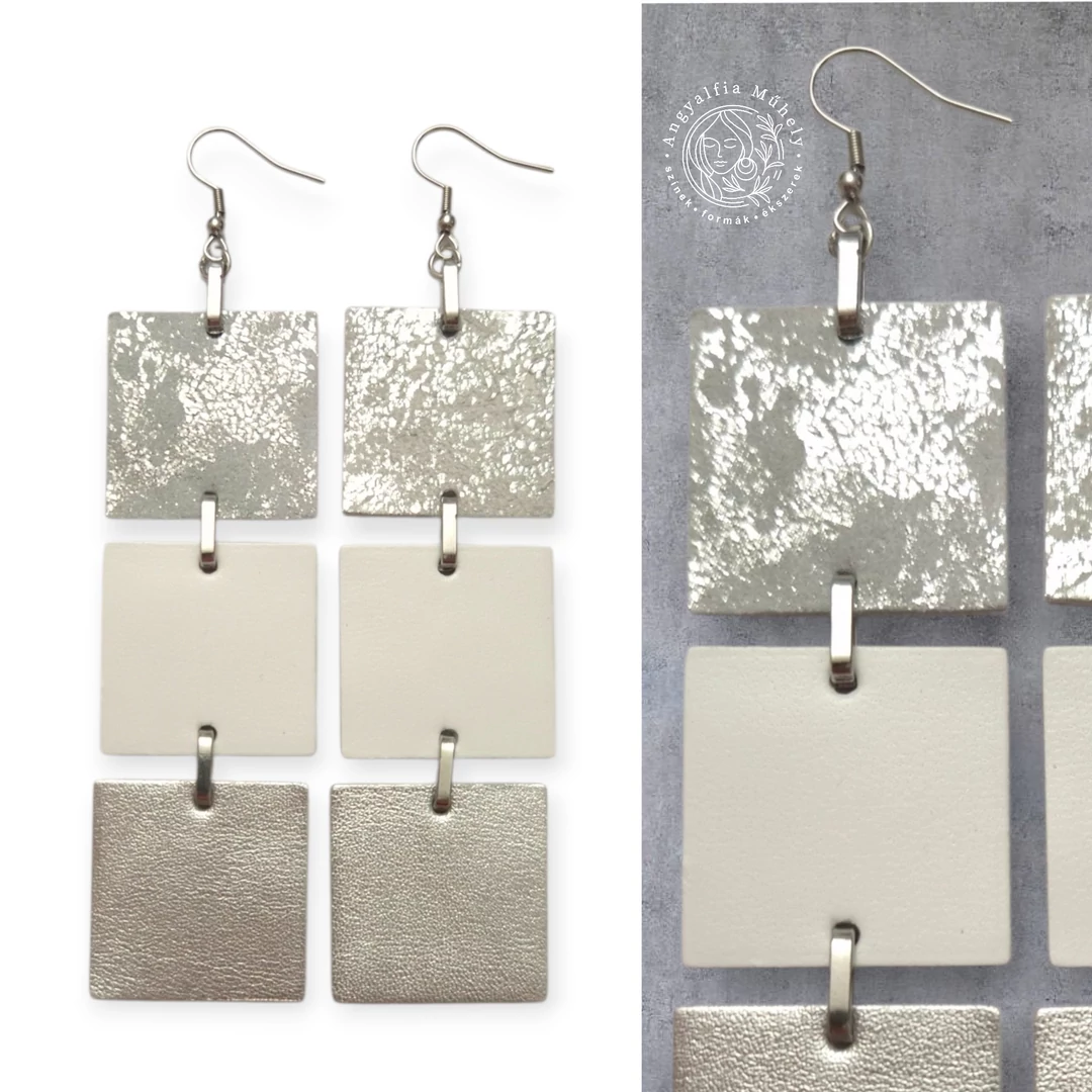 Ezüst-fehér négyszögek kapcsolódás bőrékszer