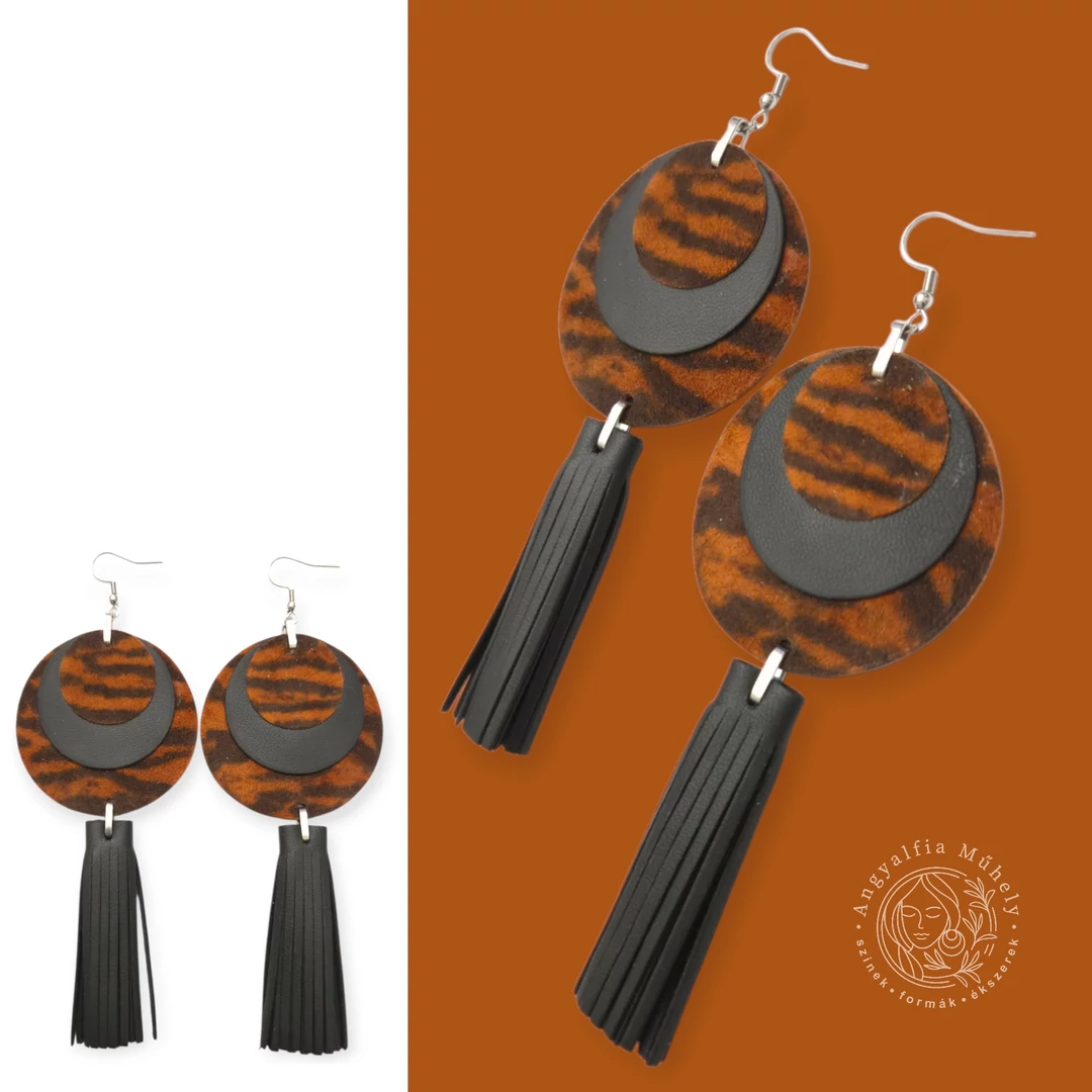 Rozsdás-leopárd mintás fülbevaló, feketével