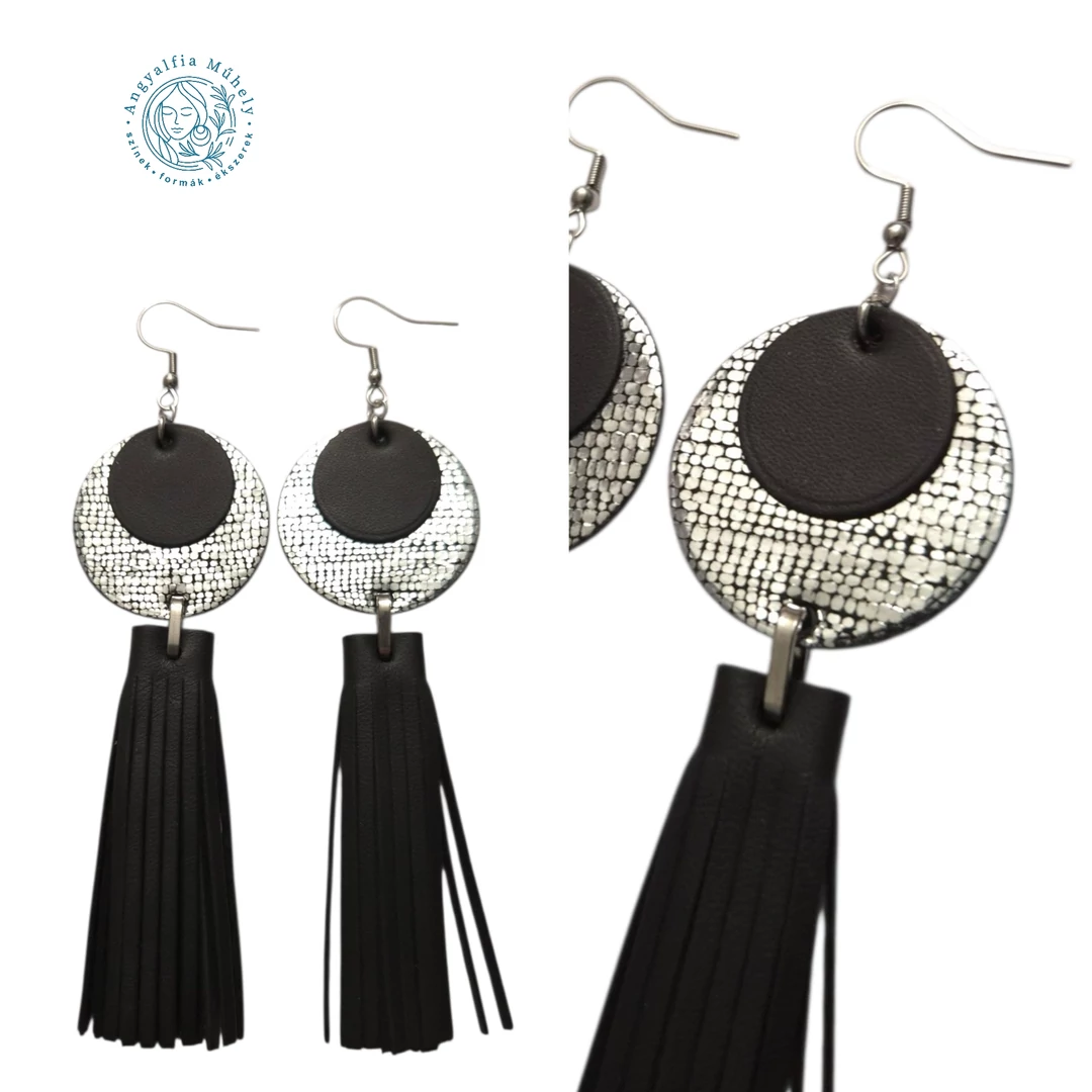 Csillogó grafitos-ezüst statement fülbevaló, feketével