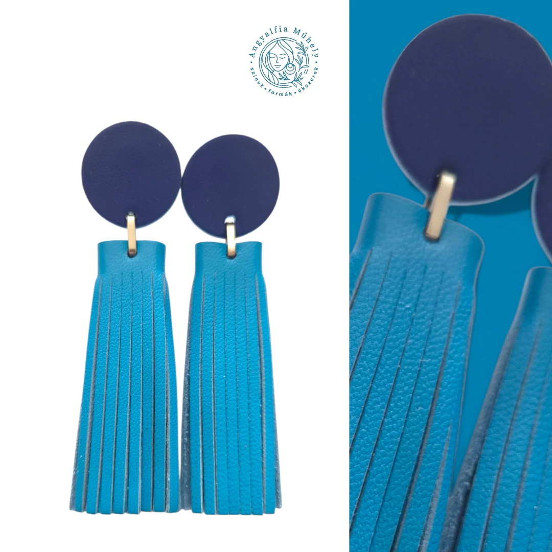 Türkiz-kék bőrékszer, rojttal