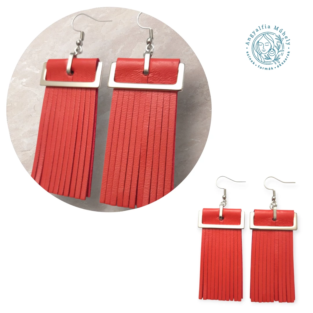 Statement négyzetes bőrékszer, korall színben