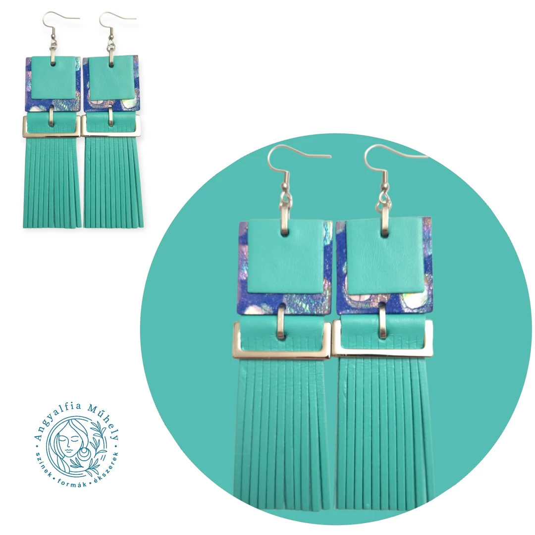 Türkizzöld statement bőrékszer, négyzettel