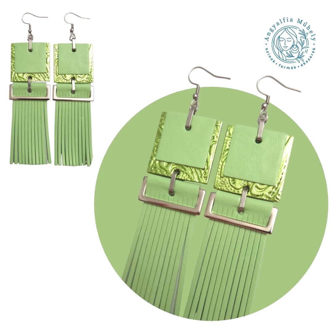 Almazöld statement bőrékszer, négyzettel