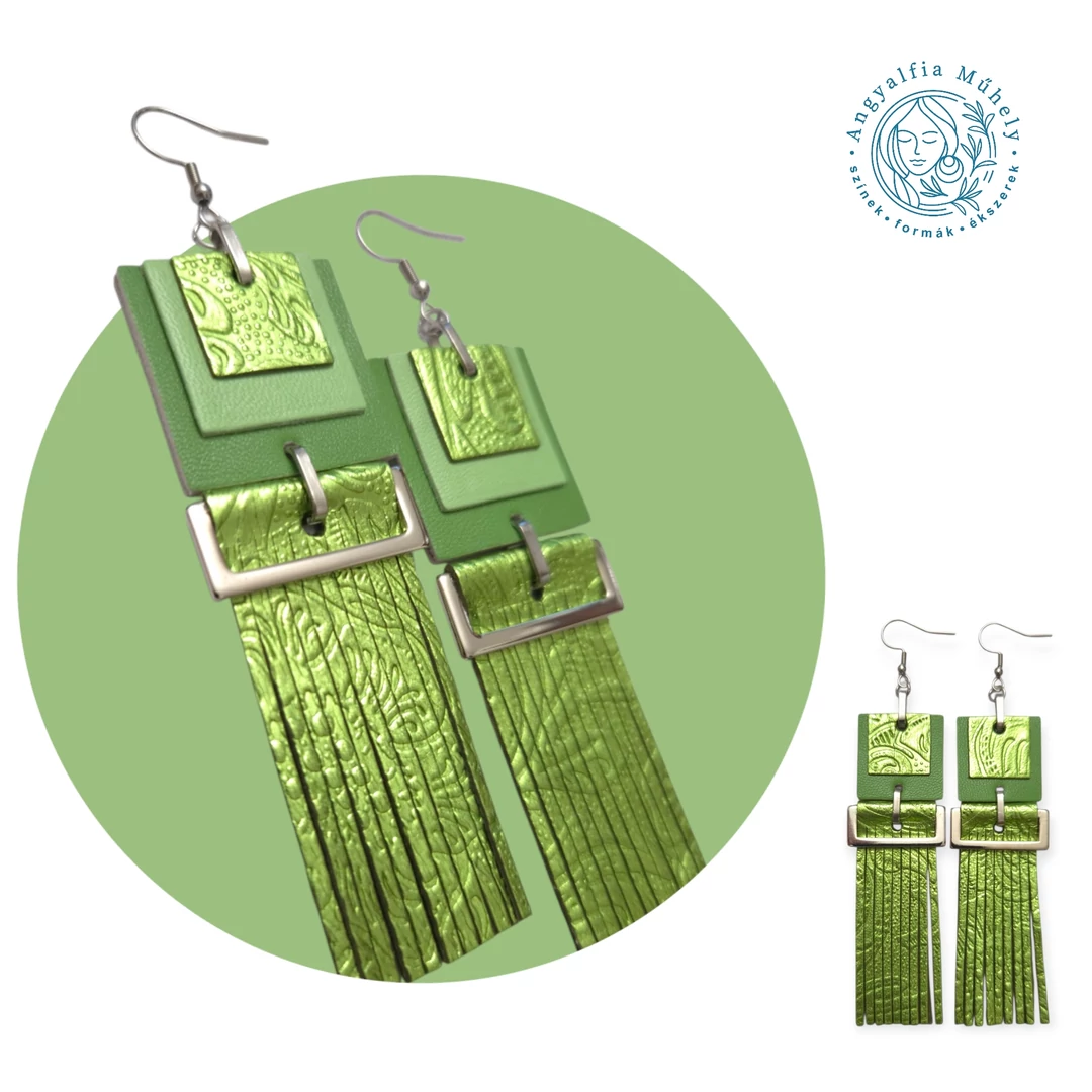 Almazöld statement bőrékszer, metálfénnyel