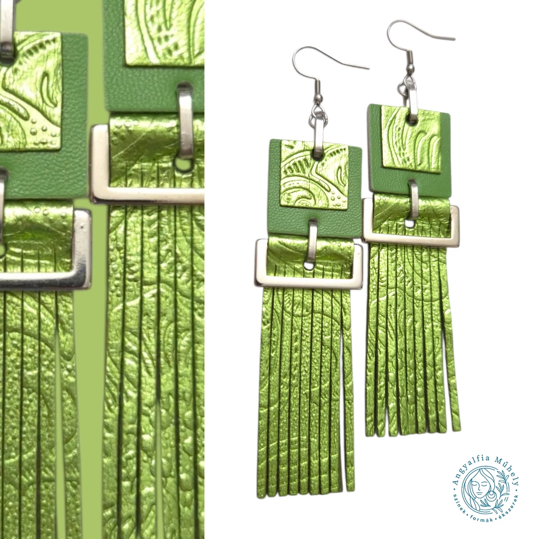 Almazöld statement bőrékszer, metálfényes