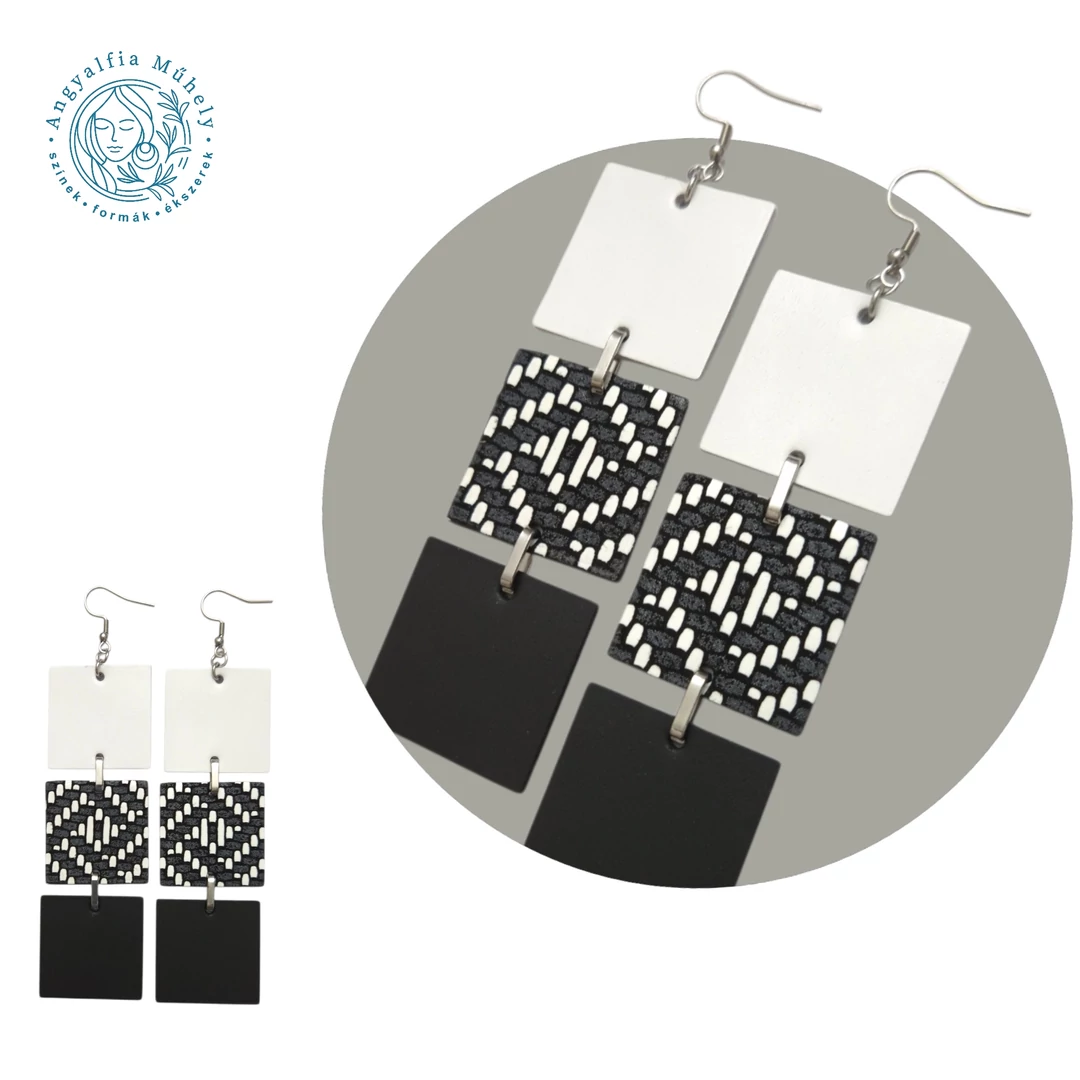 Feketén-fehéren négyszögek - statement bőrékszer