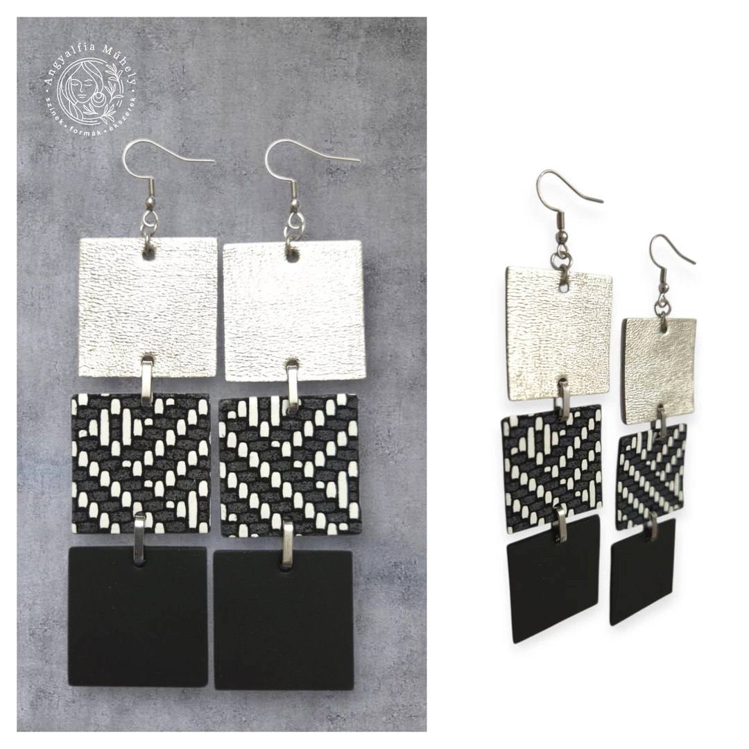 Feketén-fehéren négyszögek ékszer, ezüsttel