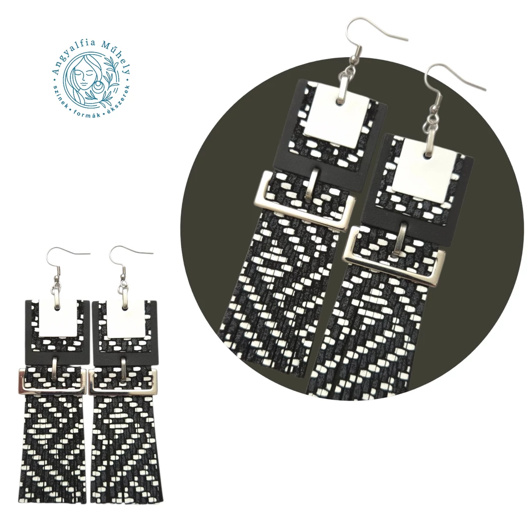 Feketén-fehéren négyzet statement bőrékszer