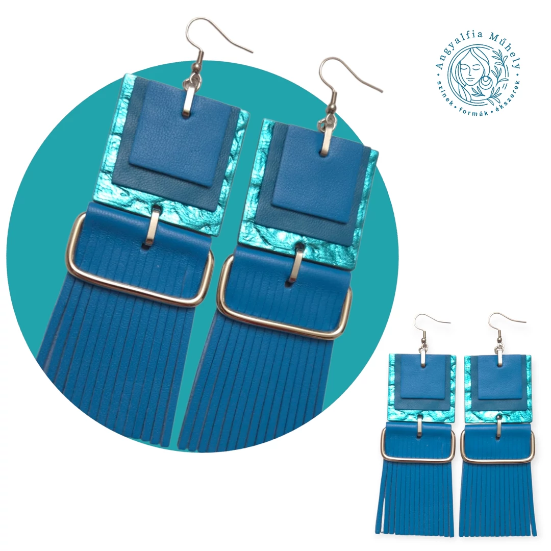 Statement türkiz bőrékszer, metálfénnyel