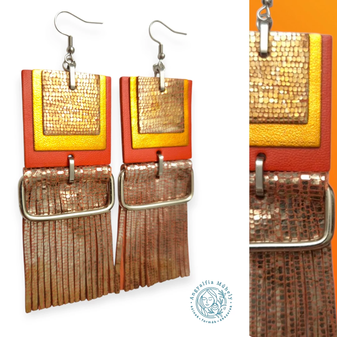 Statement bőrékszer, csillogó réz-narancsban