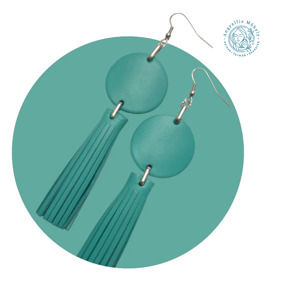 Türkizzöld rojtos statement bőr fülbevaló