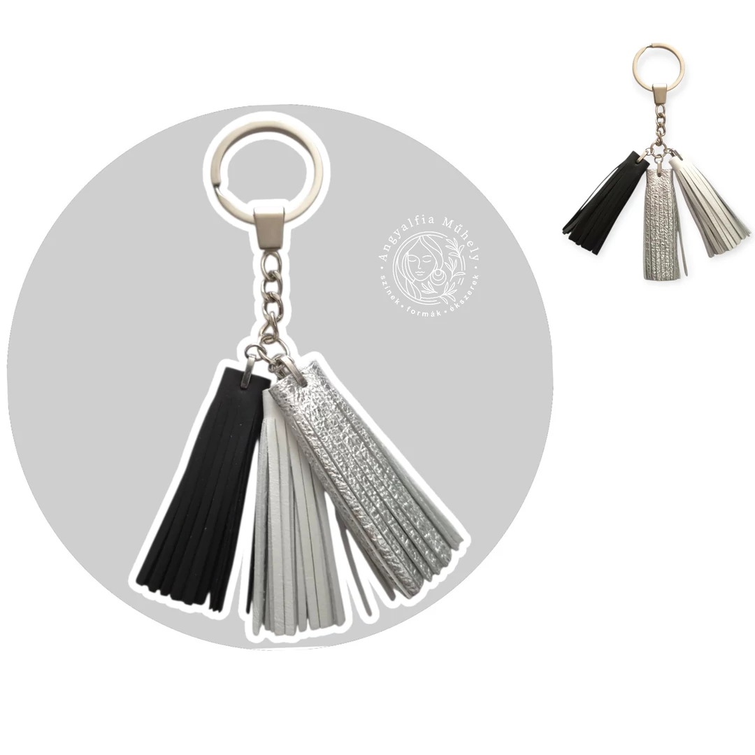 Fekete-fehér-ezüst bőr kulcstartó Fekete-fehér-ezüst bőr kulcstartó