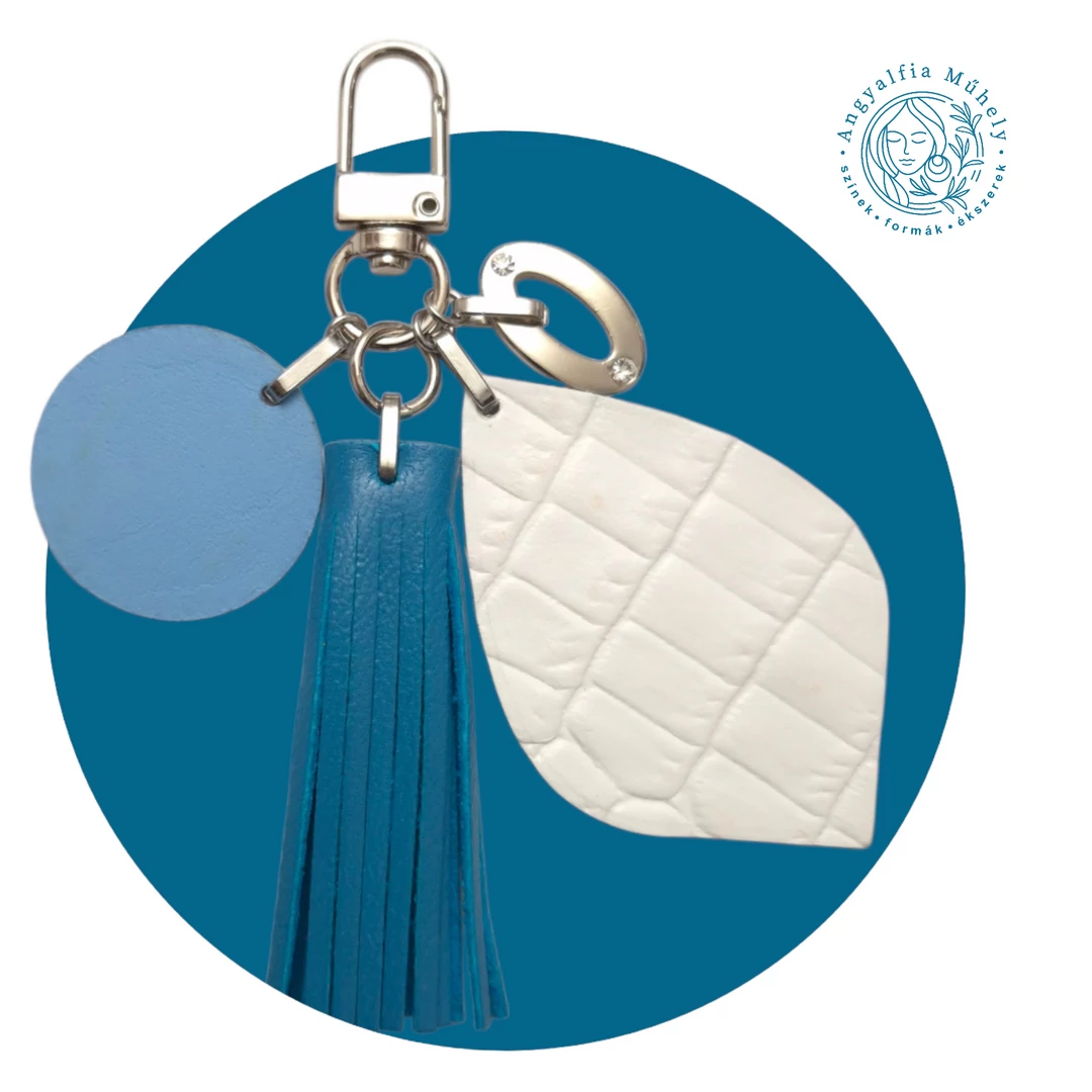 Kék-fehér kulcstartó és táskadísz