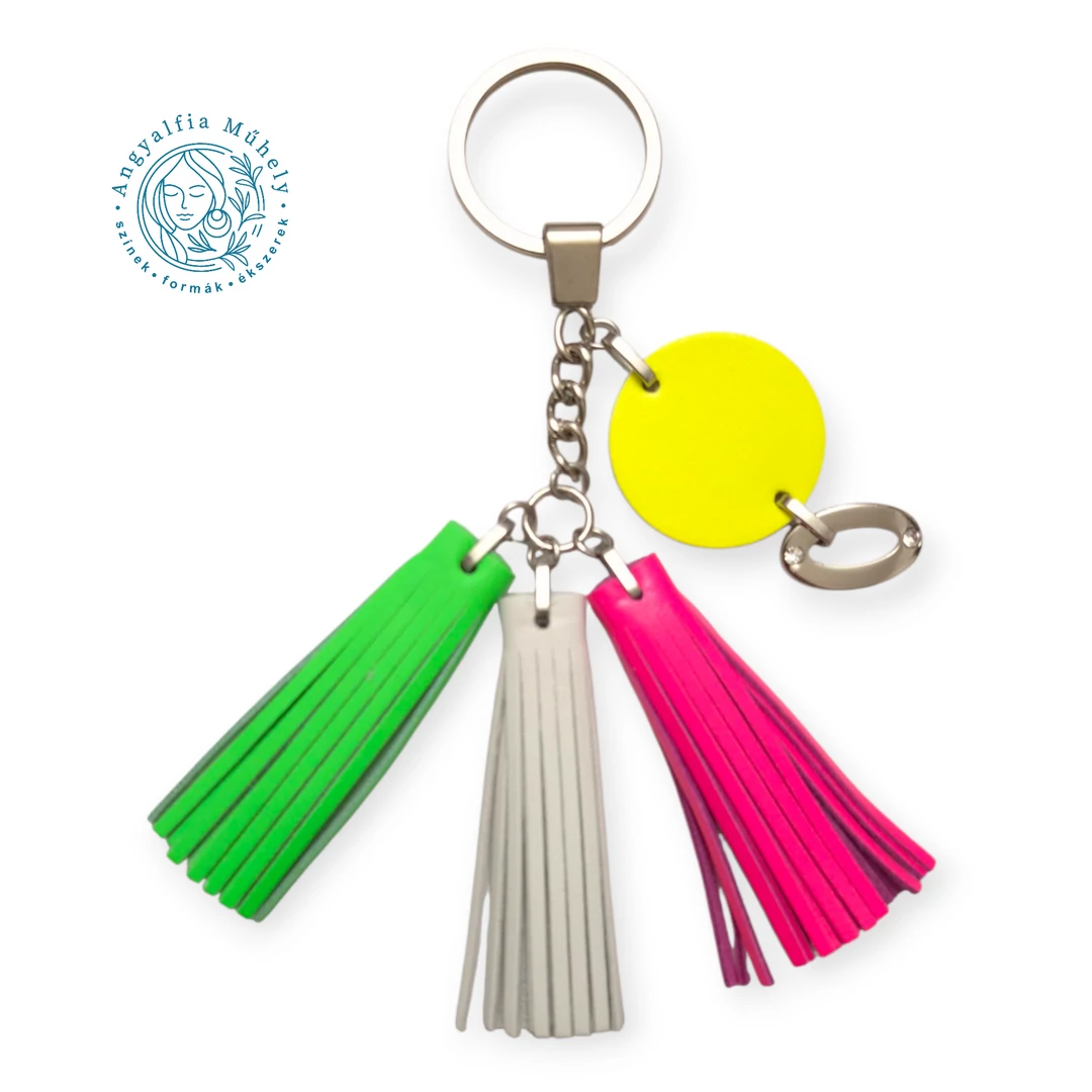 Neonparádé bőr kulcstartó, rojttal