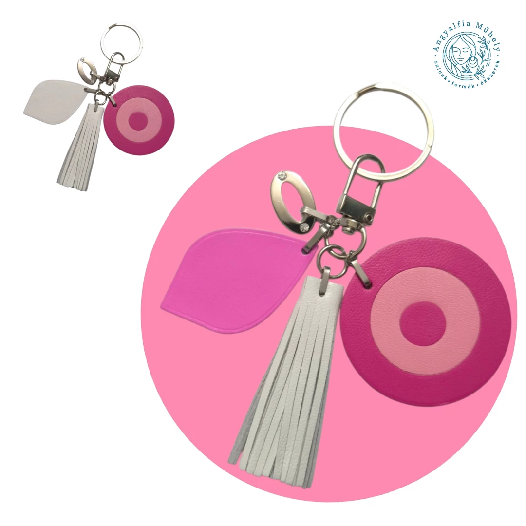 Rózsaszín-fehér táskadísz v. kulcstartó