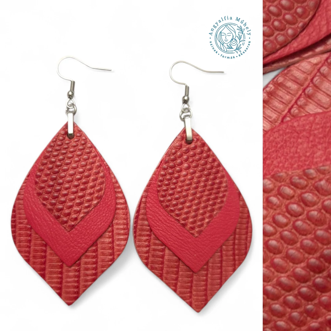 Korall levél bőr fülbevaló