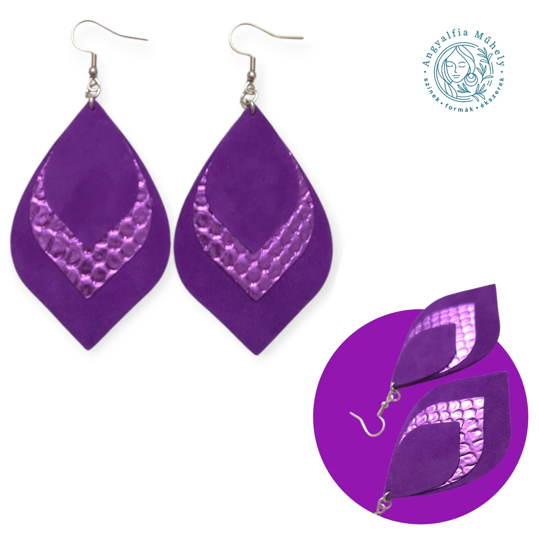 Püspöklila bőrékszer, metálfényes-dombornyomott